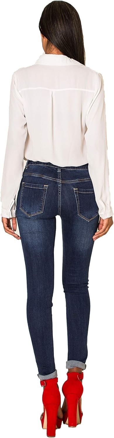 Nina Carter P100 Damen Skinny Fit Low Waist Jeanshosen mit Destroyed-Effekten Used-Look Jeans Waschu