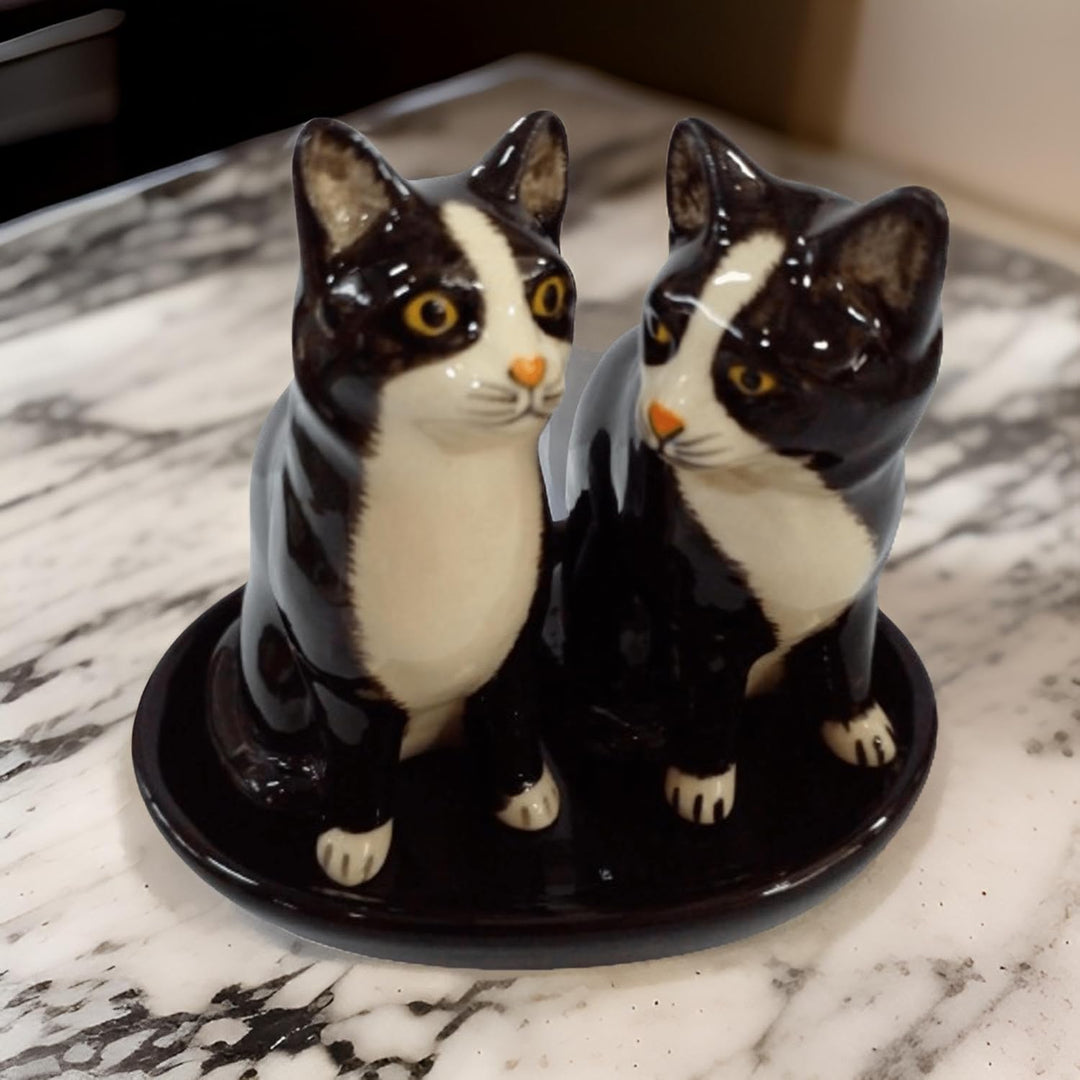 Keramik Salz und Pfefferstreuer Set Katzen Motiv (schwarz weiss), Schwarz Weiss