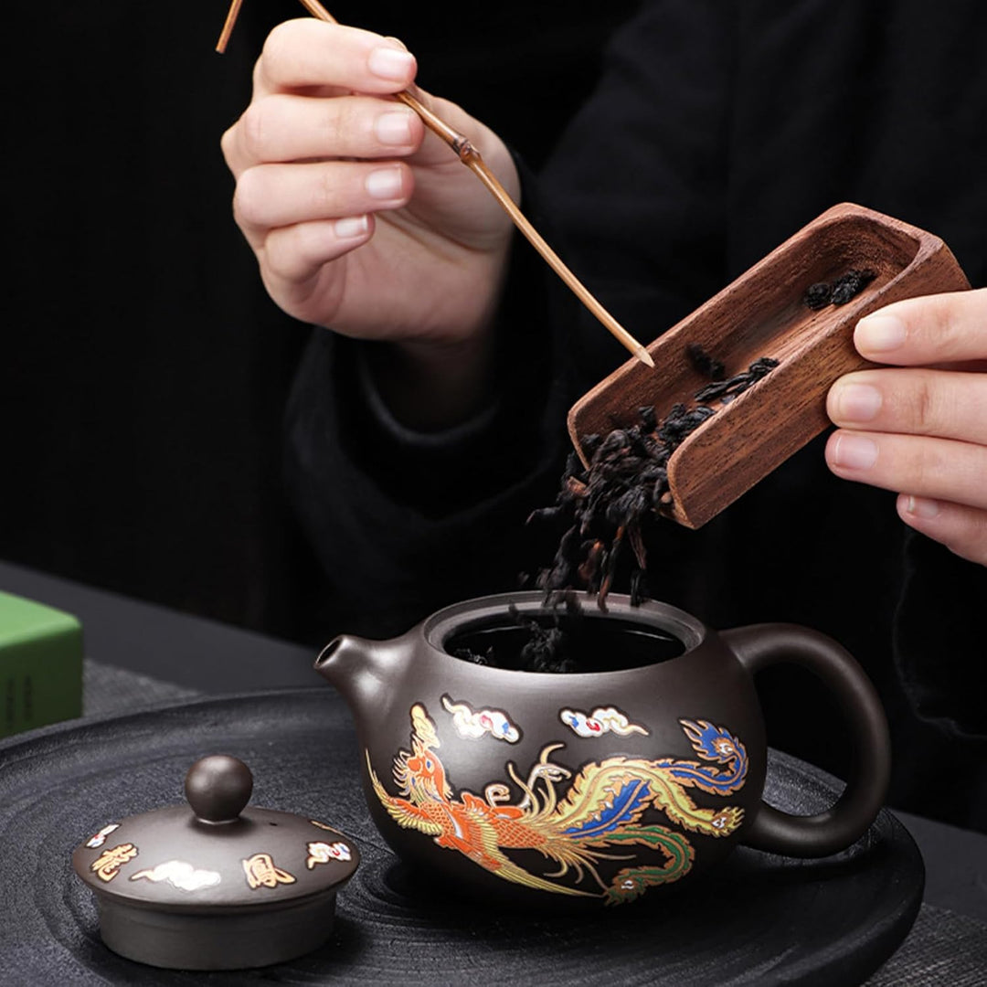 Keramik -Teekanne Drache und Phoenix Chinesische Teekannenfarbe Kung -Fu -Teekanne mit Griff und Inf