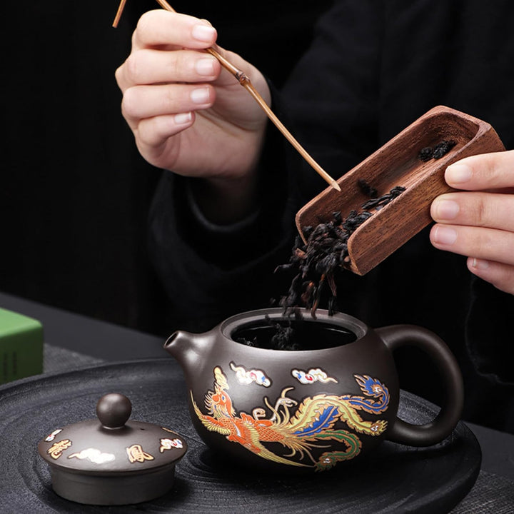 Keramik -Teekanne Drache und Phoenix Chinesische Teekannenfarbe Kung -Fu -Teekanne mit Griff und Inf