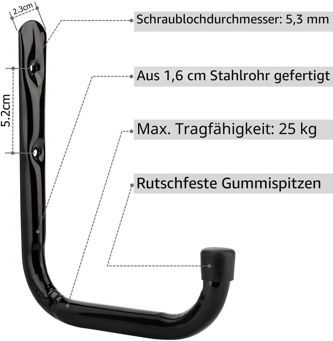 pipabiba 17 cm Garagen-Leiterhaken, 6 Stück, robuste Wandhalterung, Organizer für Klappstühle, Fahrr