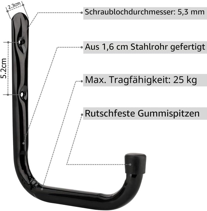 pipabiba 17 cm Garagen-Leiterhaken, 6 Stück, robuste Wandhalterung, Organizer für Klappstühle, Fahrr