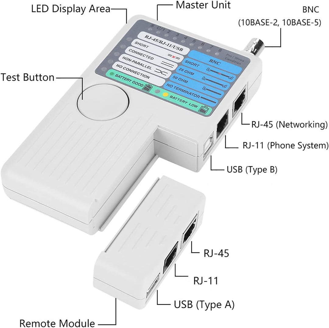 Oumefar 4 in 1 Netzwerk Kabel Tester RJ11 RJ45 USB BNC LAN tragbarer Netzwerkkabeltester Remote-Netz