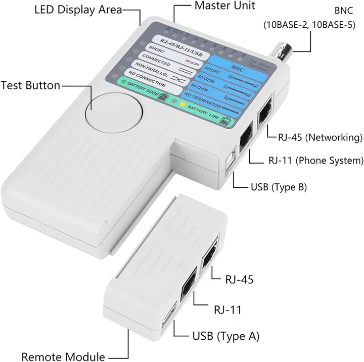 Oumefar 4 in 1 Netzwerk Kabel Tester RJ11 RJ45 USB BNC LAN tragbarer Netzwerkkabeltester Remote-Netz