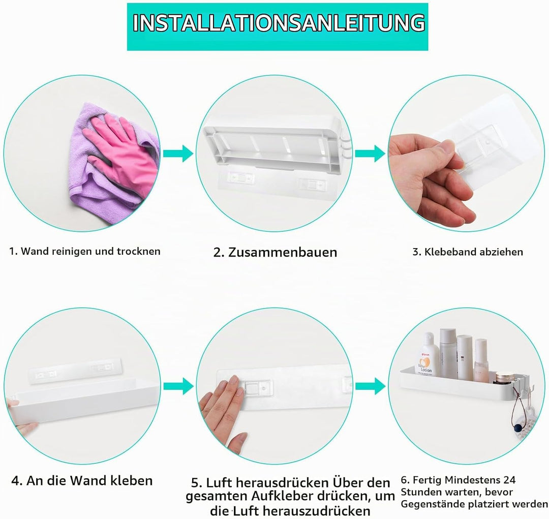 Badezimmerregale Ohne Bohren 2 Stück Kleberegal mit 6 Haken für Badezimmer Wandablage Bad Badezimmer