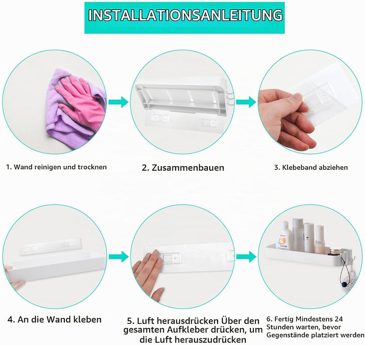 Badezimmerregale Ohne Bohren 2 Stück Kleberegal mit 6 Haken für Badezimmer Wandablage Bad Badezimmer