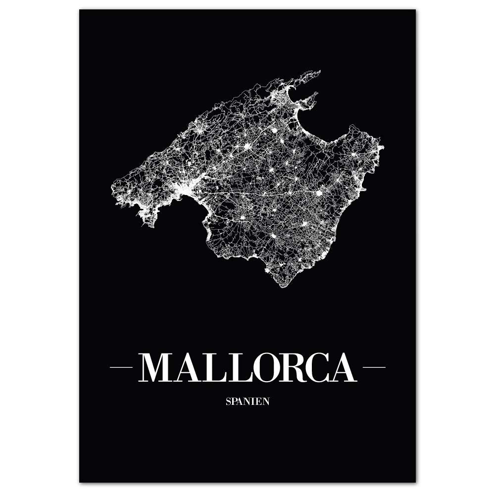 JUNIWORDS Stadtposter, Mallorca, Wähle eine Grösse, 60 x 90 cm, Poster, Schrift A, Schwarz 60 x 90 c