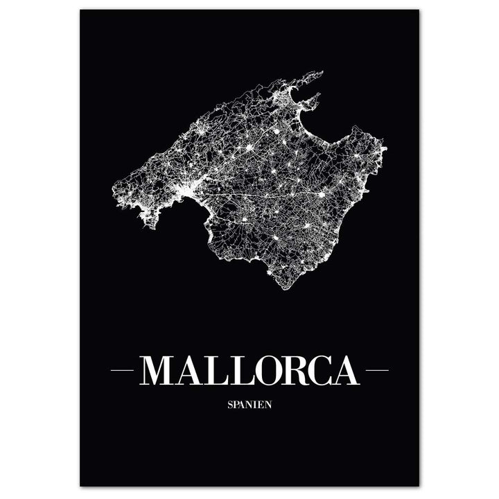 JUNIWORDS Stadtposter, Mallorca, Wähle eine Grösse, 60 x 90 cm, Poster, Schrift A, Schwarz 60 x 90 c
