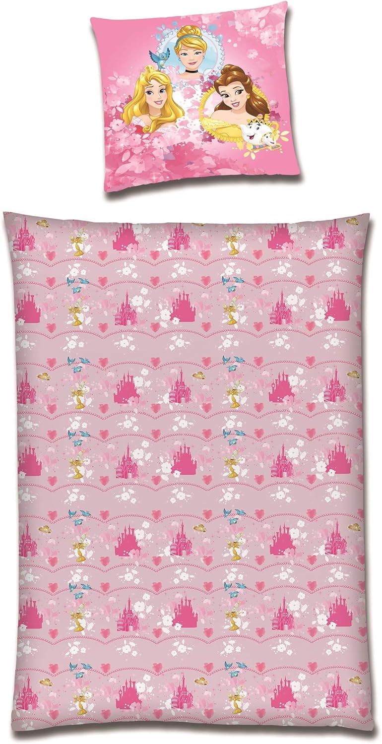 Warme Prinzessinnen Winter Bettwäsche · Rosa Fleece Mädchenbettwäsche 135x200 80x80 cm · 2-TLG. Kind