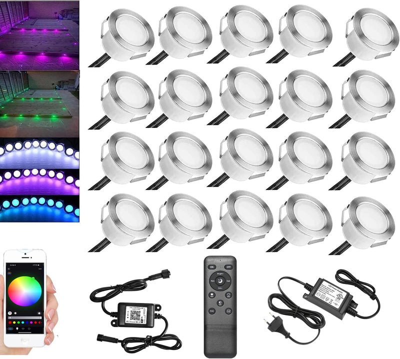 20er RGB LED Bodeneinbauleuchten Aussen WIFI DC12V Ø45mm IP67 Wasserdicht Einbauspots LED Terrasse E