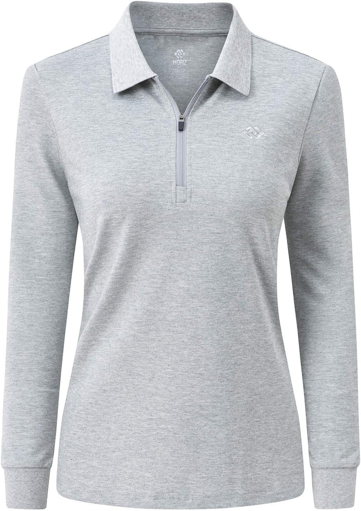 MoFiz Damen Poloshirt Langarm Baumwolle Polohemd Sport Polo Wintershirts mit Reissverschluss Kragen