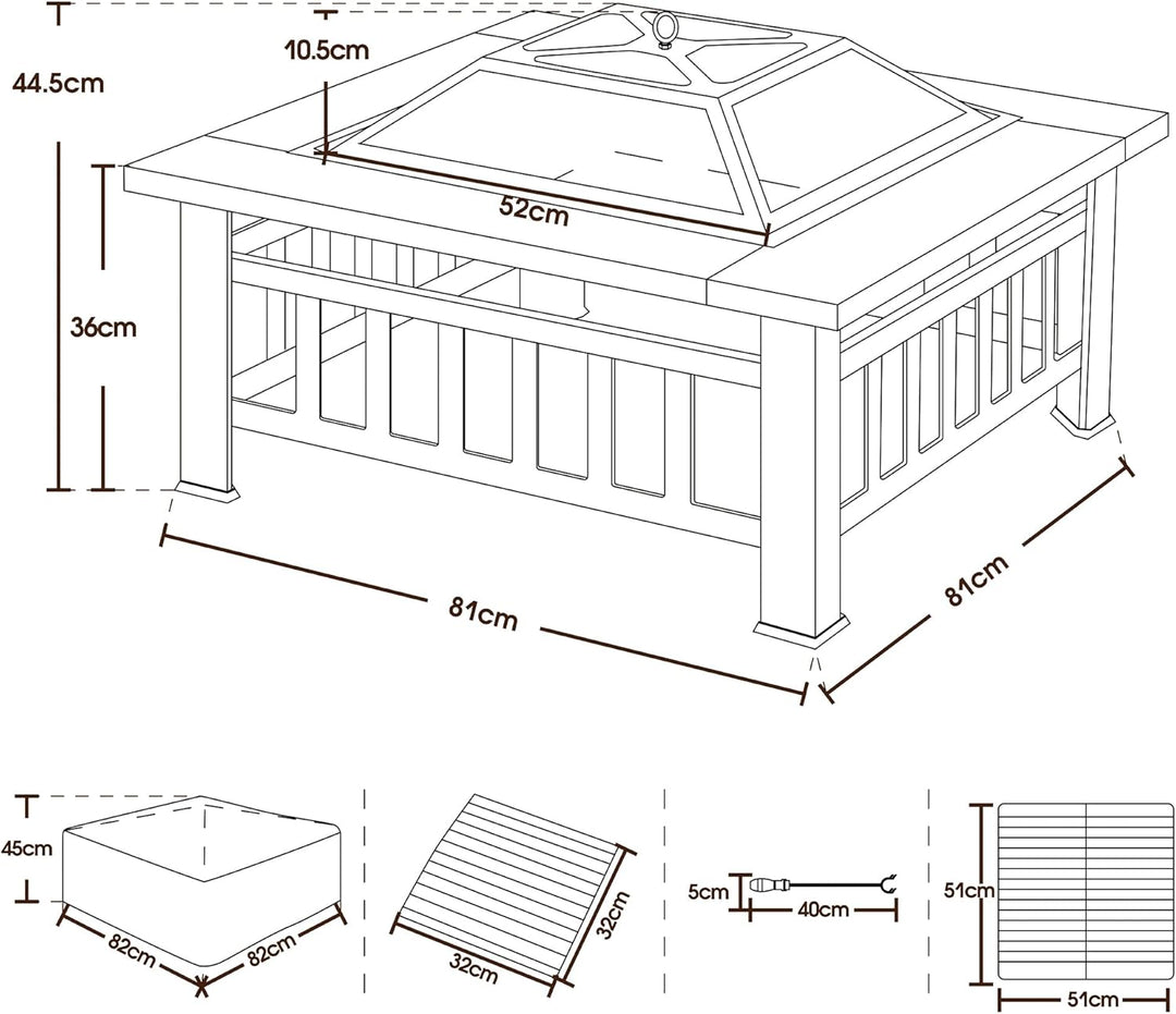 M MCombo Feuerschale mit Grillrost & Funkenschutz, Feuerkorb mit Schürhaken, Feuerstelle für Garten,