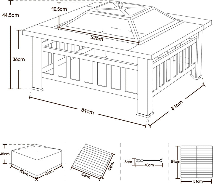 M MCombo Feuerschale mit Grillrost & Funkenschutz, Feuerkorb mit Schürhaken, Feuerstelle für Garten,
