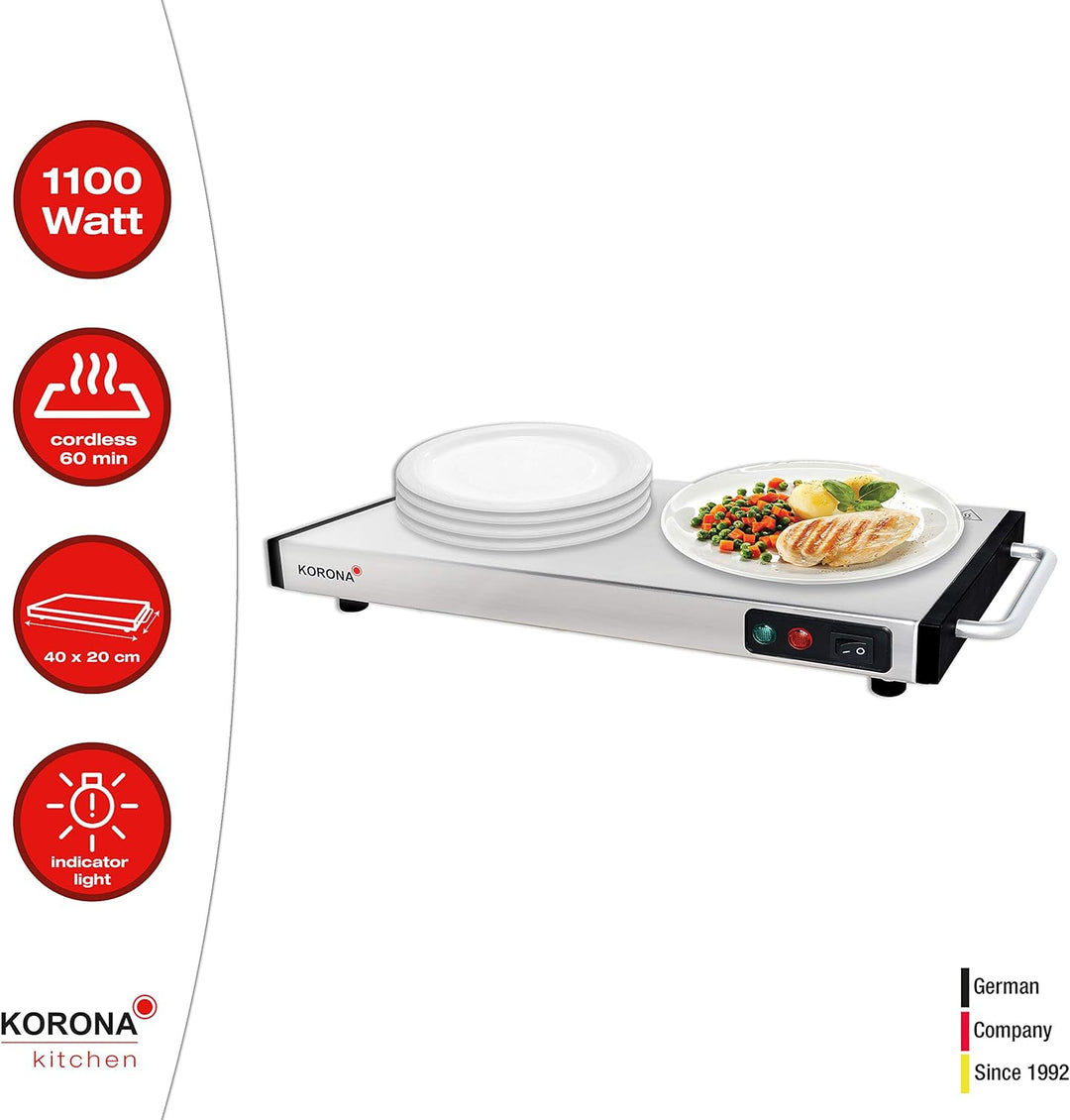 Korona 59500 Warmhalteplatte 1100 Watt max. zum Warmhalten von Speisen | kabellos nutzbar | 40 x 20