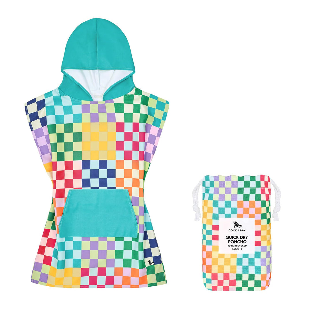 Dock & Bay Poncho with Hood - for Kids - Super Absorbent, Quick Dry - Includes Bag - Kids - Check Me