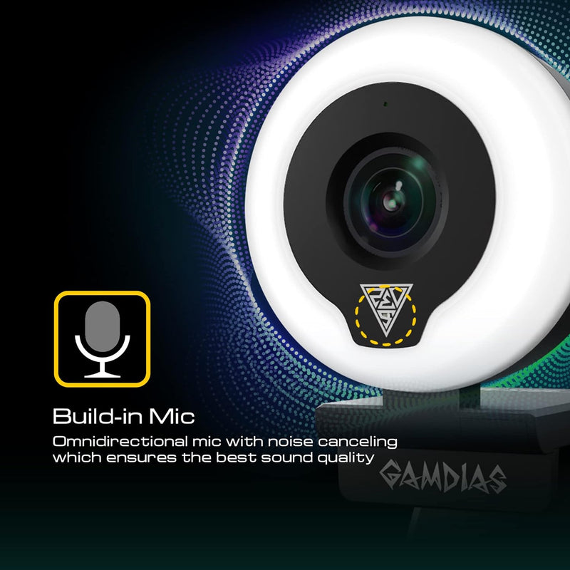 GAMDIAS IRIS M1 Webcam with Microphone, FHD 1080p/60FPS, Premium-Objektiv ohne Verzerrung, einstellb