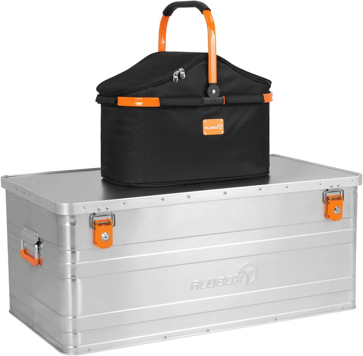 ALUBOX B140 Alukiste 140 Liter Aluminium Transportbox Promo inkl. alubox Kühlkorb schwarz
