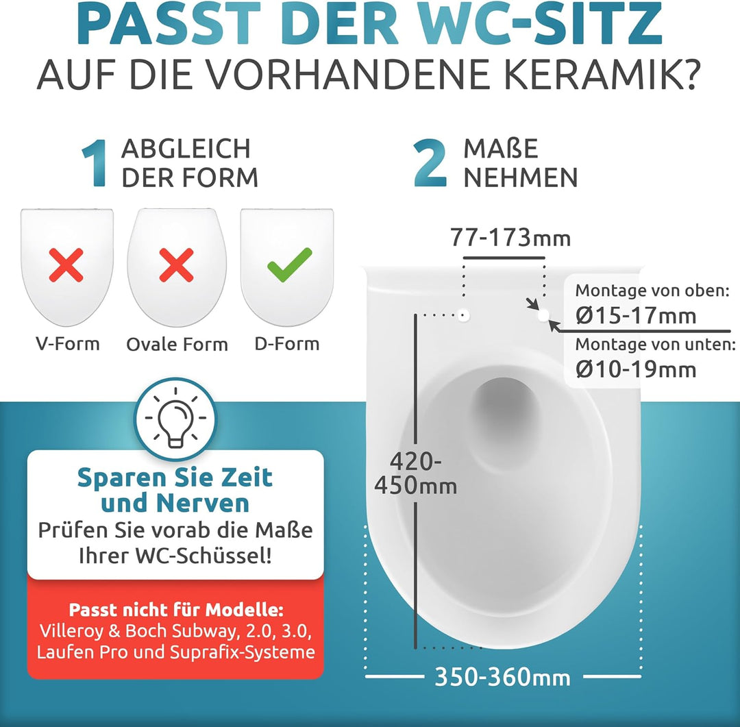 Küstenlinie® / Toilettendeckel mit Absenkautomatik D-Form | Komplettset | optimale Montage | WC Sitz