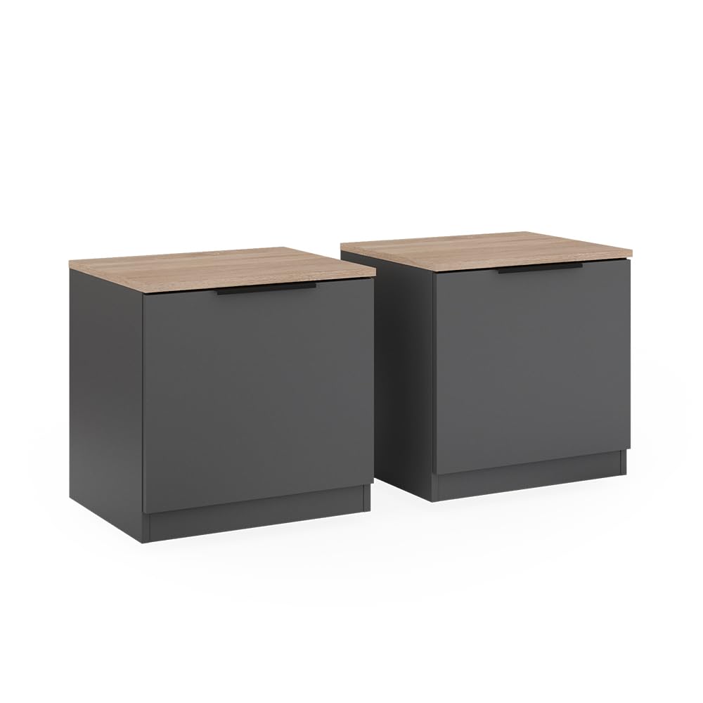 Vicco Nachttisch Betti, Anthrazit/Eiche, 50 x 50 cm 2er Set, 50 x 50 cm 2er Set