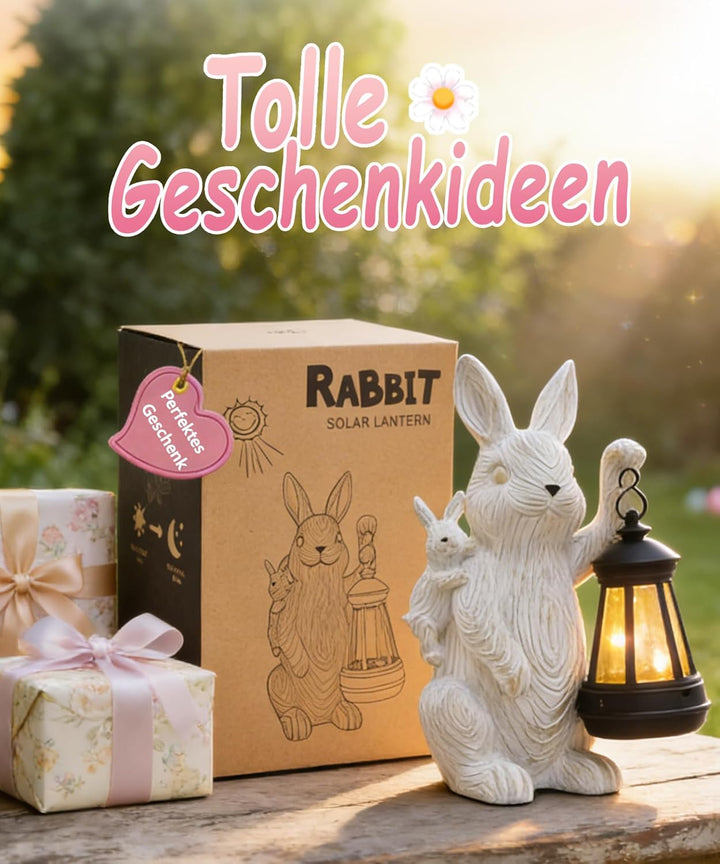 Yeomoo Kaninchen Deko mit Solar Laterne Gartendeko für Draussen - Lustige Hasen Mutter mit Baby Gart
