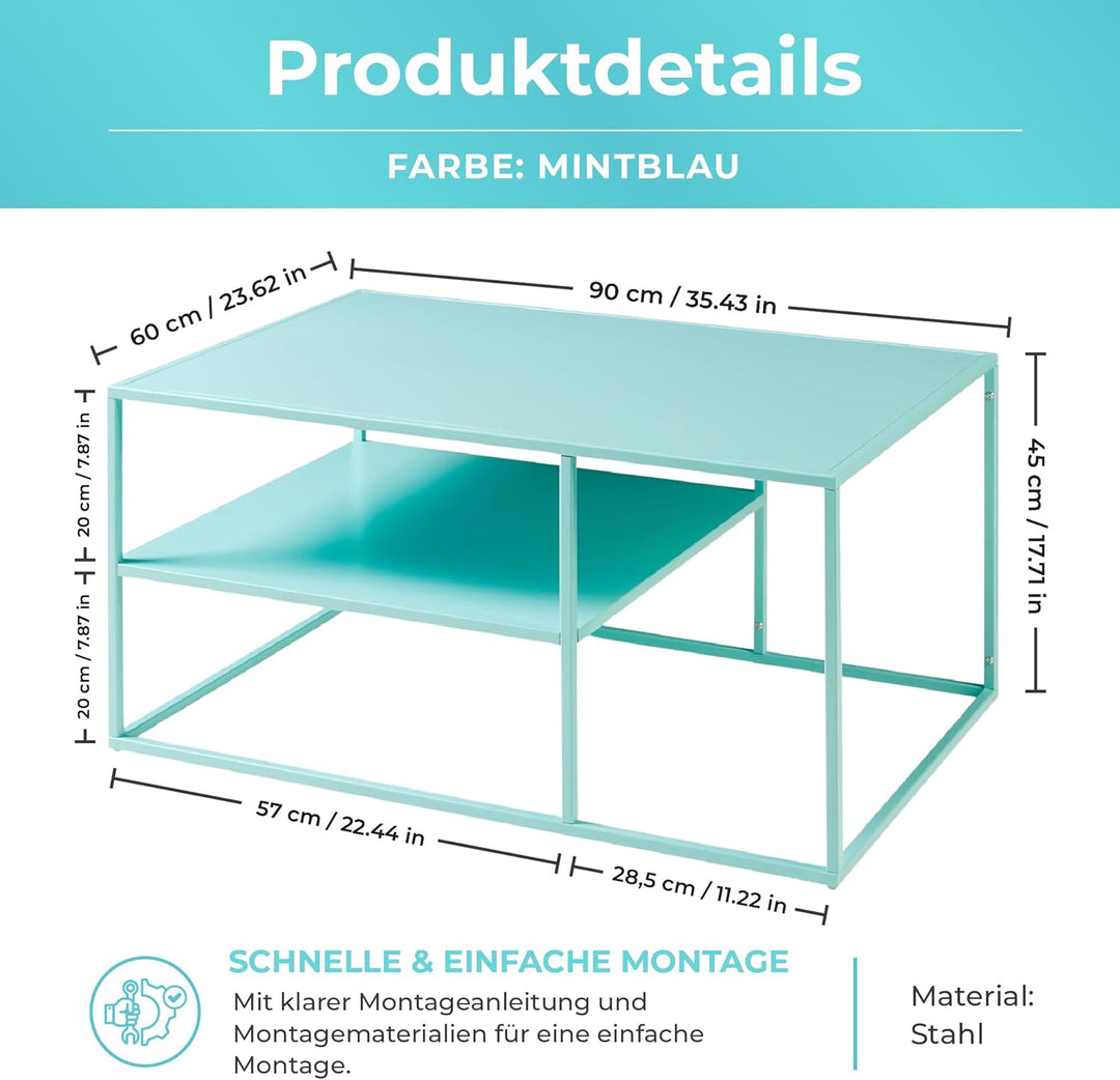 [en.casa] Couchtisch Solund Beistelltisch Metall Wohnzimmertisch mit Stauraum Sofatisch rechteckig K
