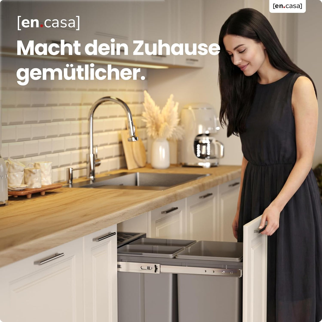 [en.casa] Einbau-Mülleimer Froland Abfallsortierer Ausziehbarer Müllsammler 3 Herausnehmbare Fächer