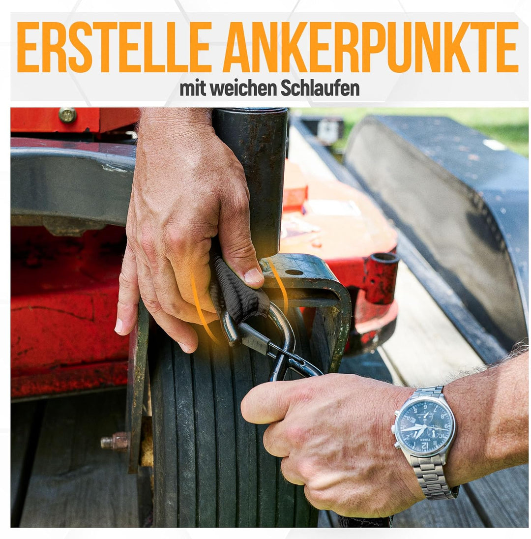FORTEM Spanngurte - 1043 kg Bruchfestigkeit, 4 x 4,57 m Mit Ratsche - 4 Weiche Zurrschlaufen, Zurrgu