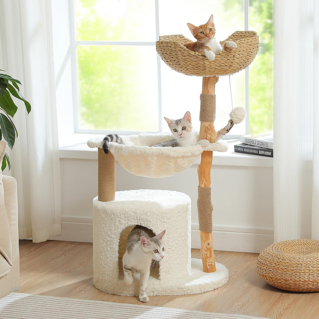 PETEPELA 102cm Moderner Kratzbaum für Katzen alle Lebensphase, luxuriöser Kletterbaum mit grossem We
