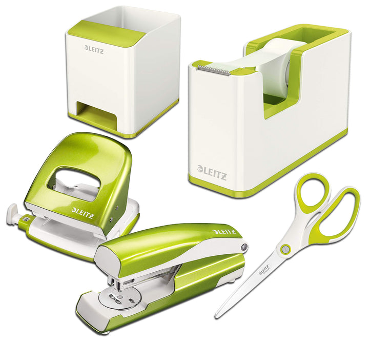 Leitz Wow Schreibtisch Accessoires Ablage Paket schwarz weiss (Komplett - Set, Grün Metallic) Komple