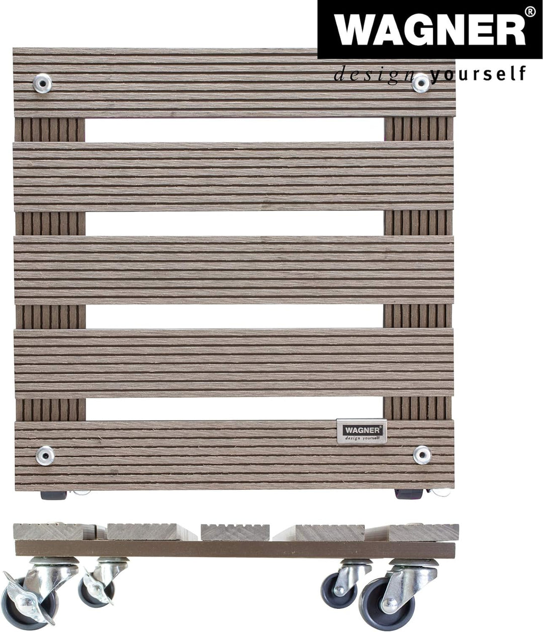 Wagner Pflanzenroller WPC 29 x 29 x 7,5 cm I Blumenroller für Aussenbereich + Innenbereich I Kübelro