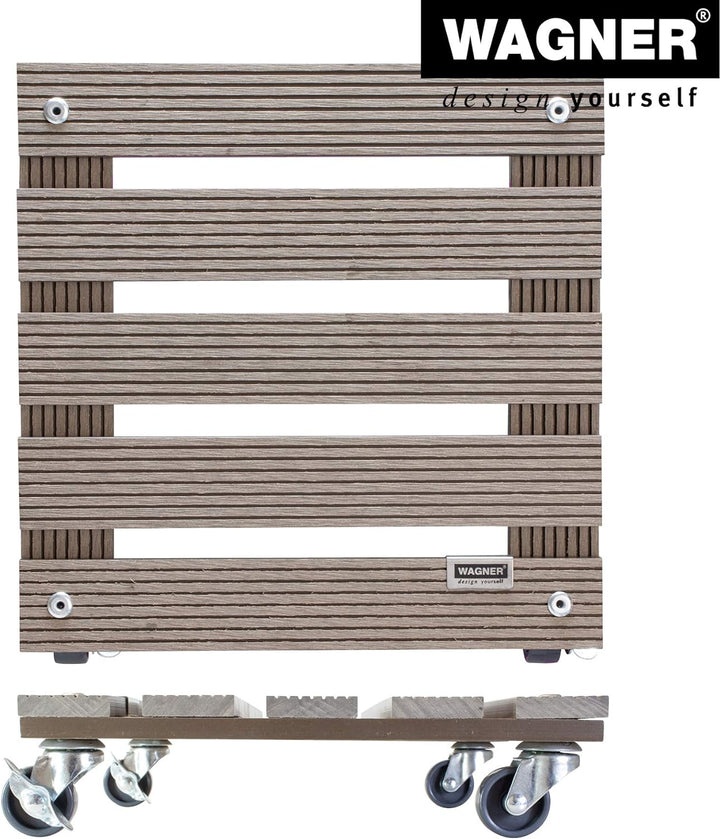 Wagner Pflanzenroller WPC 29 x 29 x 7,5 cm I Blumenroller für Aussenbereich + Innenbereich I Kübelro