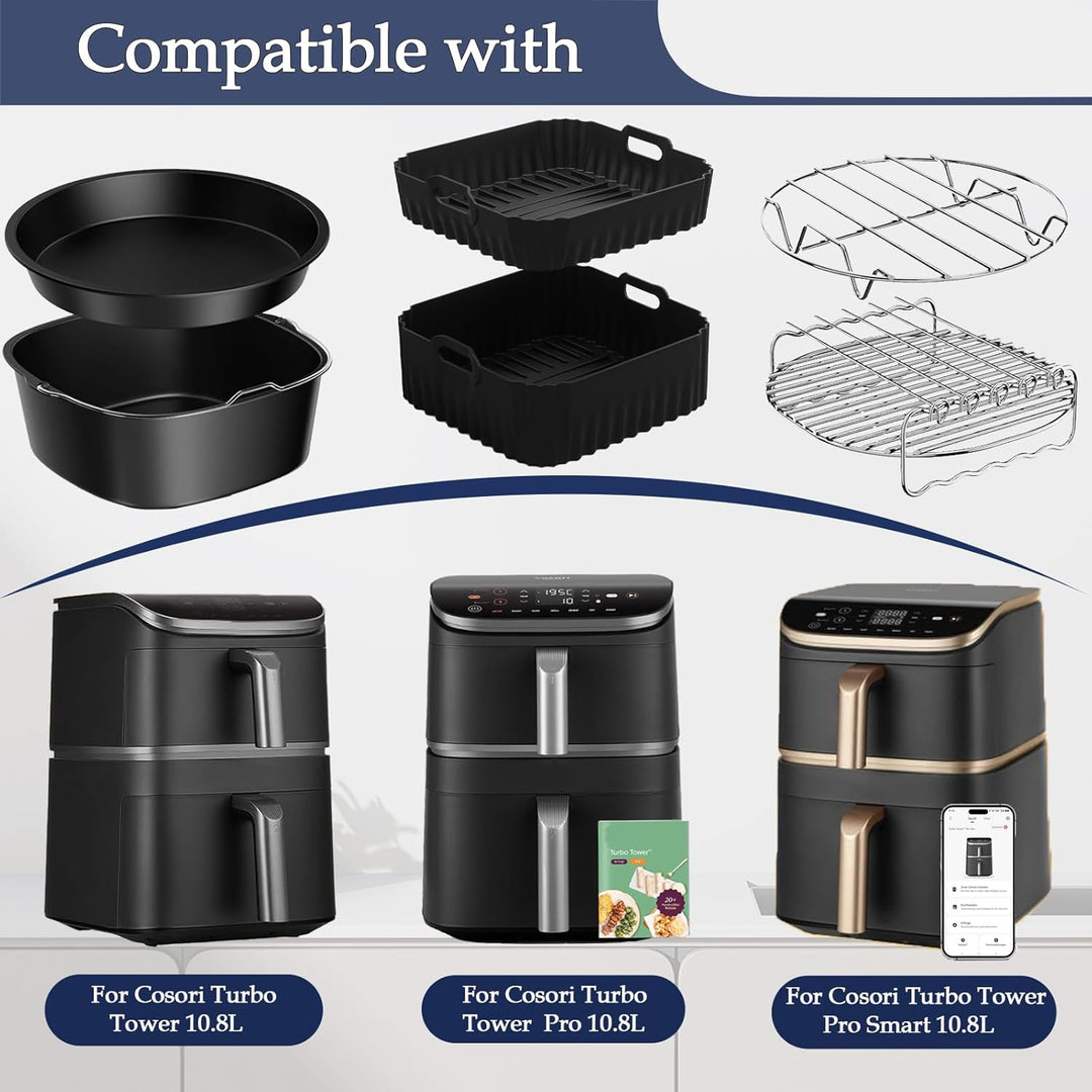 11 Stück Airfryer Zubehör Silikonform Heissluftfritteuse für Cosori Turbo Tower Pro Smart 10,8L Doub