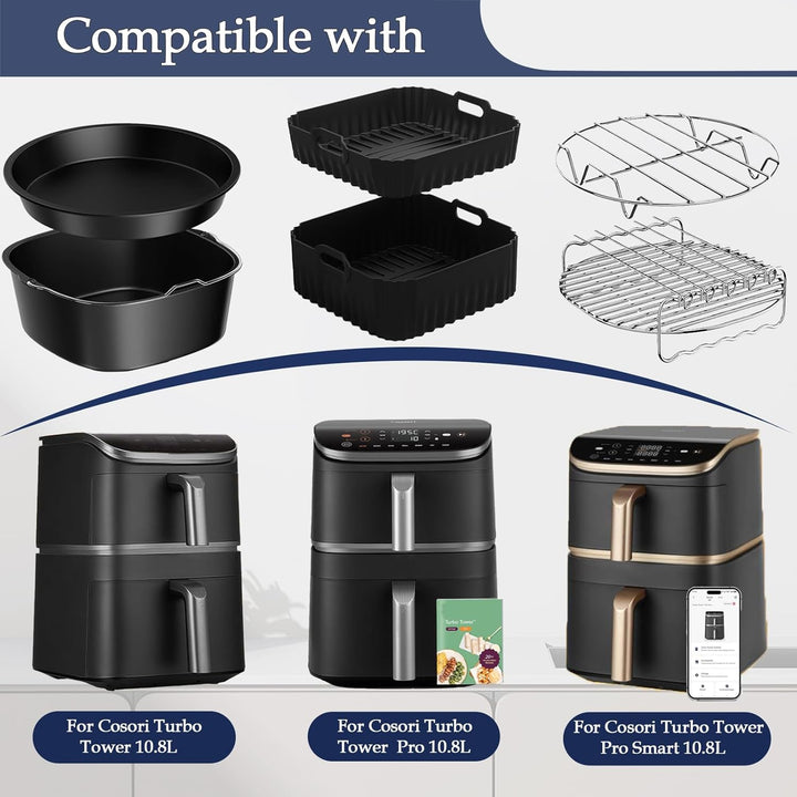 11 Stück Airfryer Zubehör Silikonform Heissluftfritteuse für Cosori Turbo Tower Pro Smart 10,8L Doub
