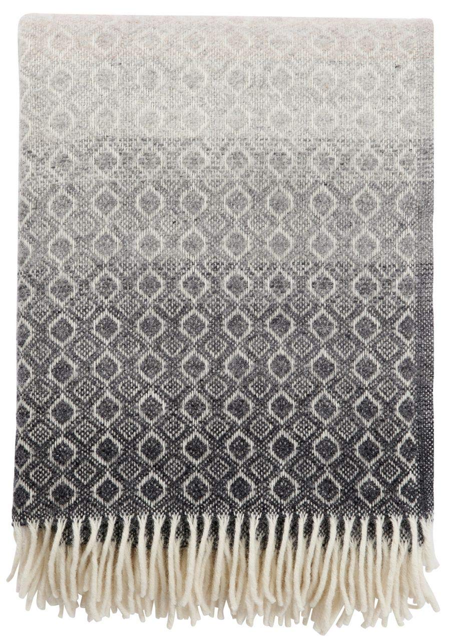 Klippan: dunkelgrau-beige verlaufende Wolldecke 'Havanna', 130x200cm mit Fransen, 100% Lambswool