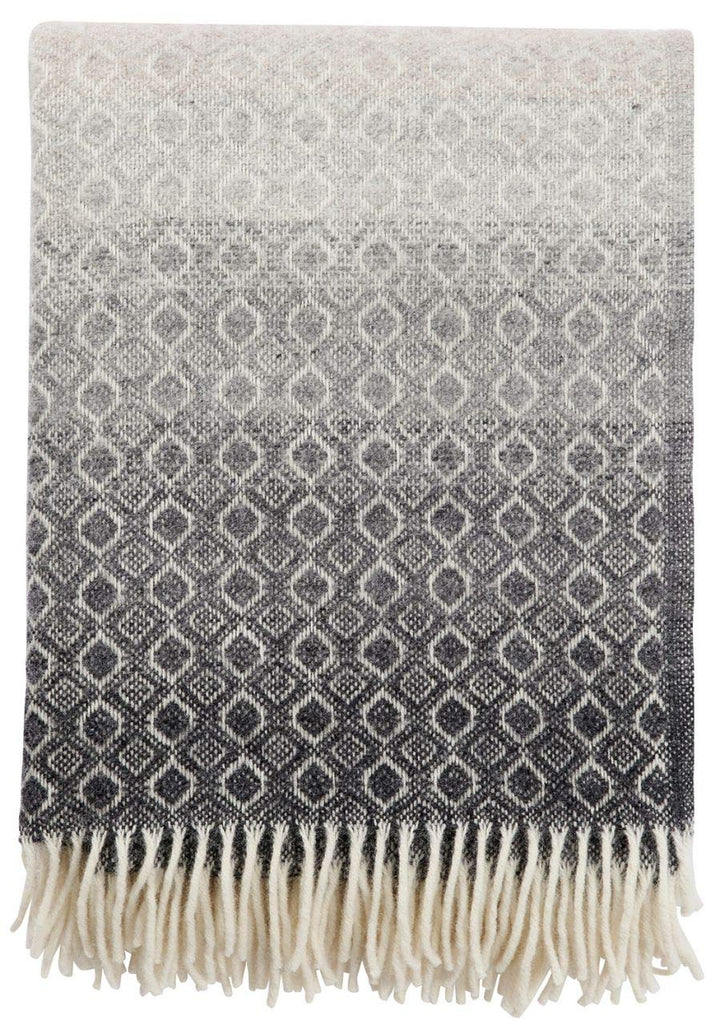 Klippan: dunkelgrau-beige verlaufende Wolldecke 'Havanna', 130x200cm mit Fransen, 100% Lambswool