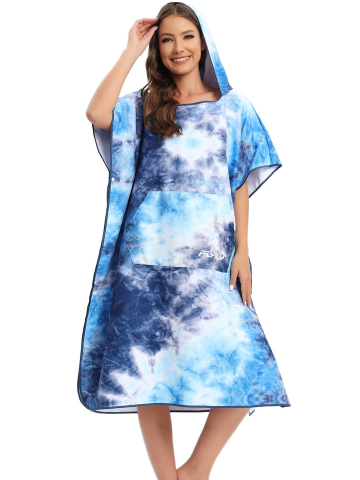 FLYILY Microfaser Surf Poncho Handtuch mit Kapuze Bademantel zum Schwimmen und Strand wechseln Einhe