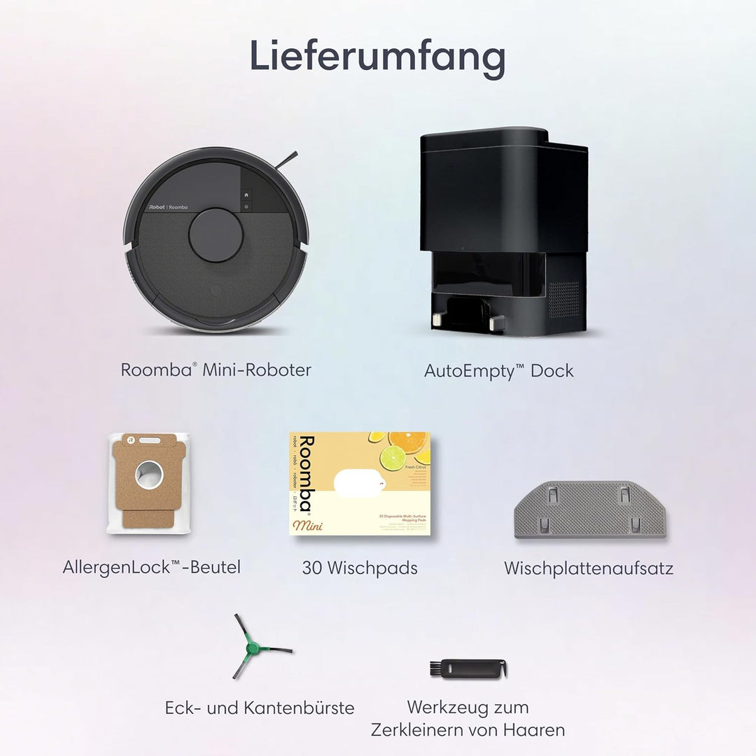 iRobot Roomba® Mini Saug- & Wischroboter + AutoEmpty™ Dock, Schwarz, Schwarz