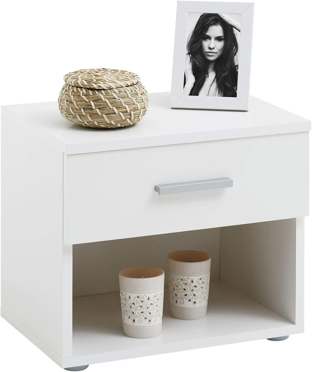 CARO-Möbel Nachttisch Mary im 2er Set Nachtschrank Nachtkommode in Hochglanz weiss mit Schublade und