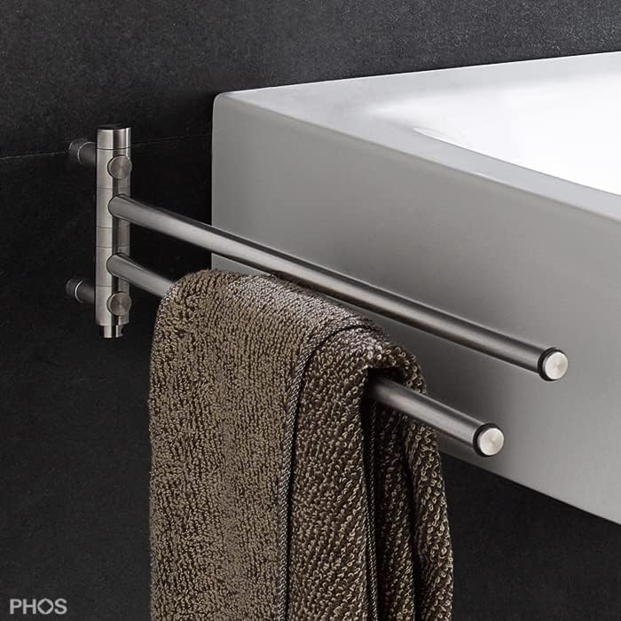 PHOS Design, GHH2, Handtuchstange mit 2 schwenkbaren Stangen mit O-Ring, Edelstahl Vollmaterial, geb