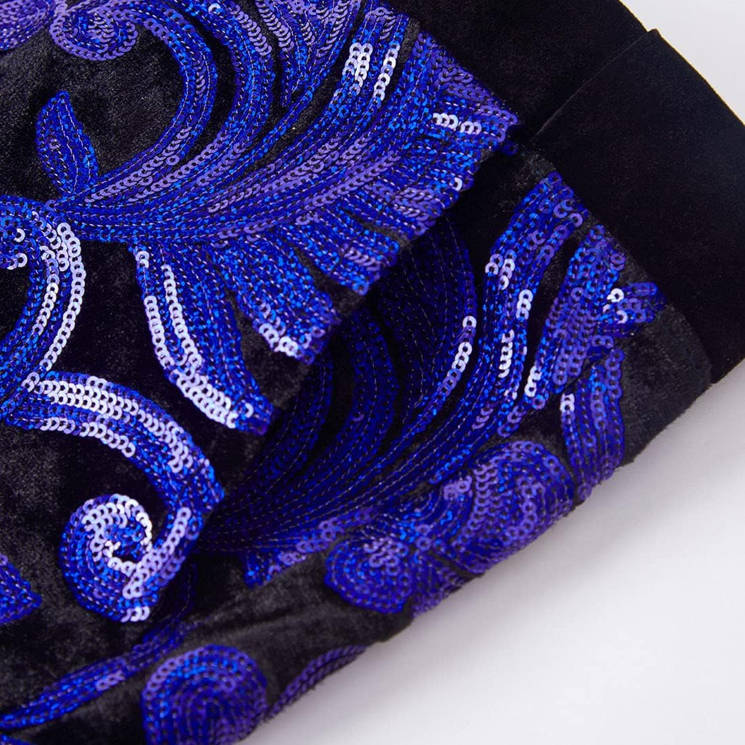 CARFFIV Herrenmode, Blumenmuster, glänzende Pailletten, Samt-Hose XS Royal Blue, XS Royal Blue