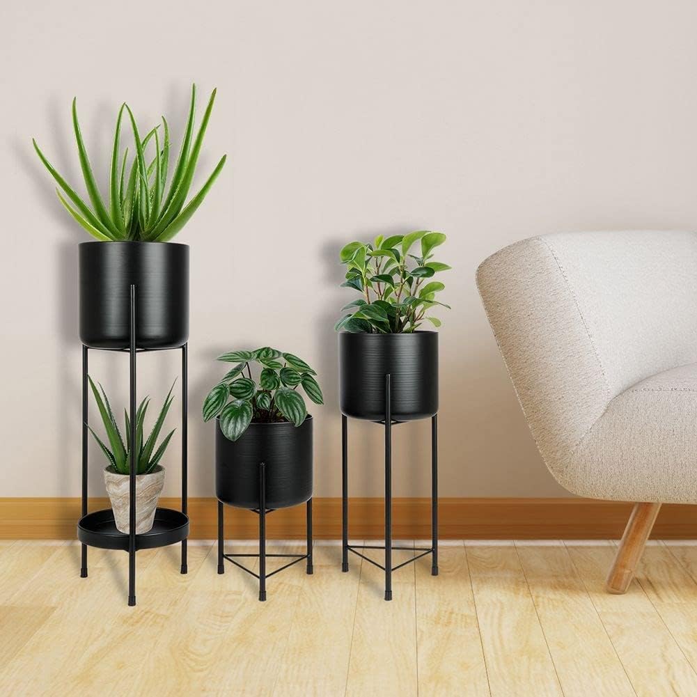 Vilde Blumenständer Blumensäule Pflanzenständer Pflanzenregal Metall schwarz/Blumentopf Übertopf auf