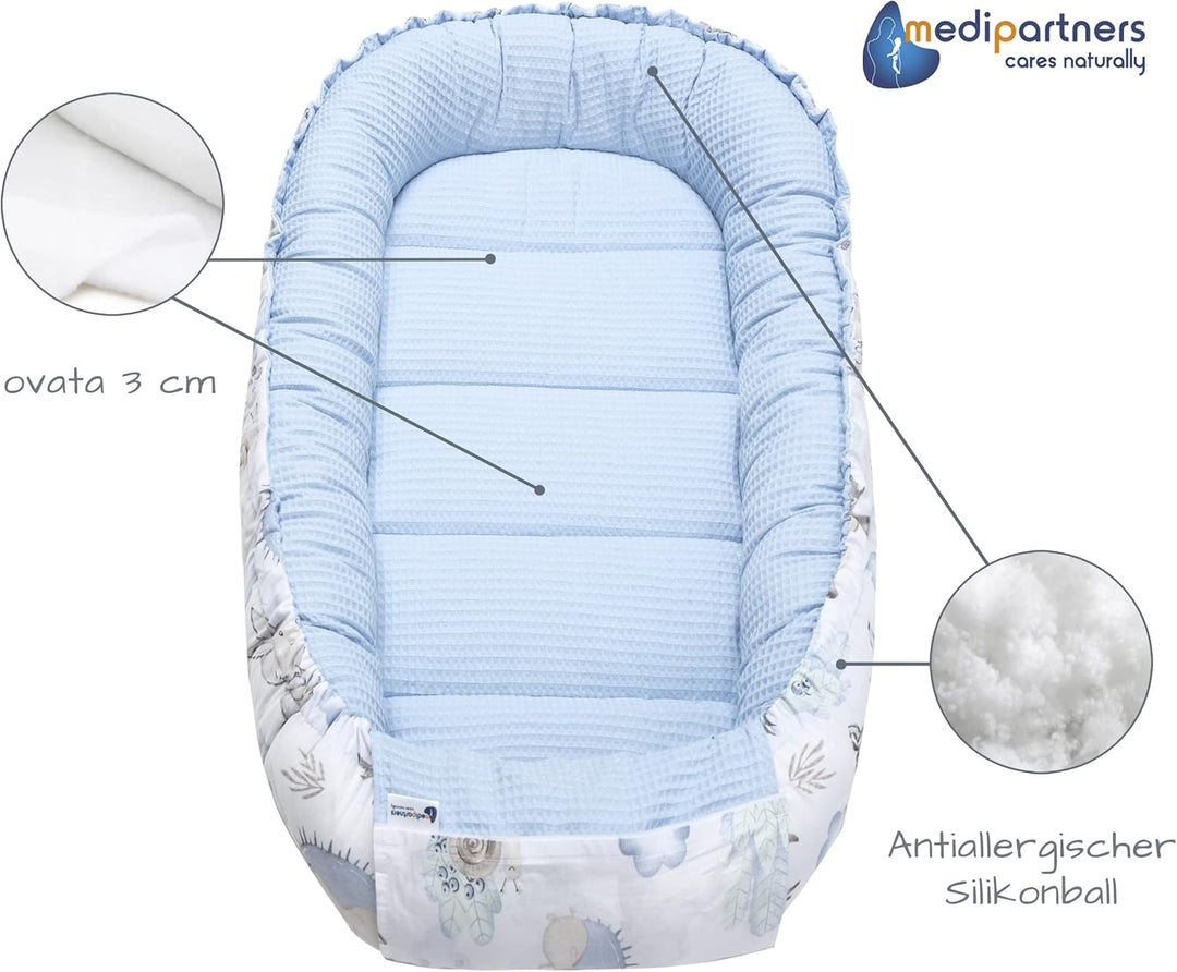 Medi Partners Babynest Kuschelnest Babynestchen 100% Baumwolle Waffle Nestchen Reisebett für Babys S