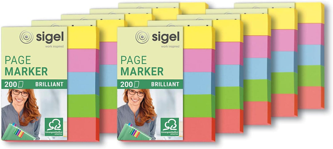 SIGEL HN625/10 Haftmarker mini aus Papier, 10 Stück á 200 Streifen im Format 12 x 50 mm 10 Stück 5 F