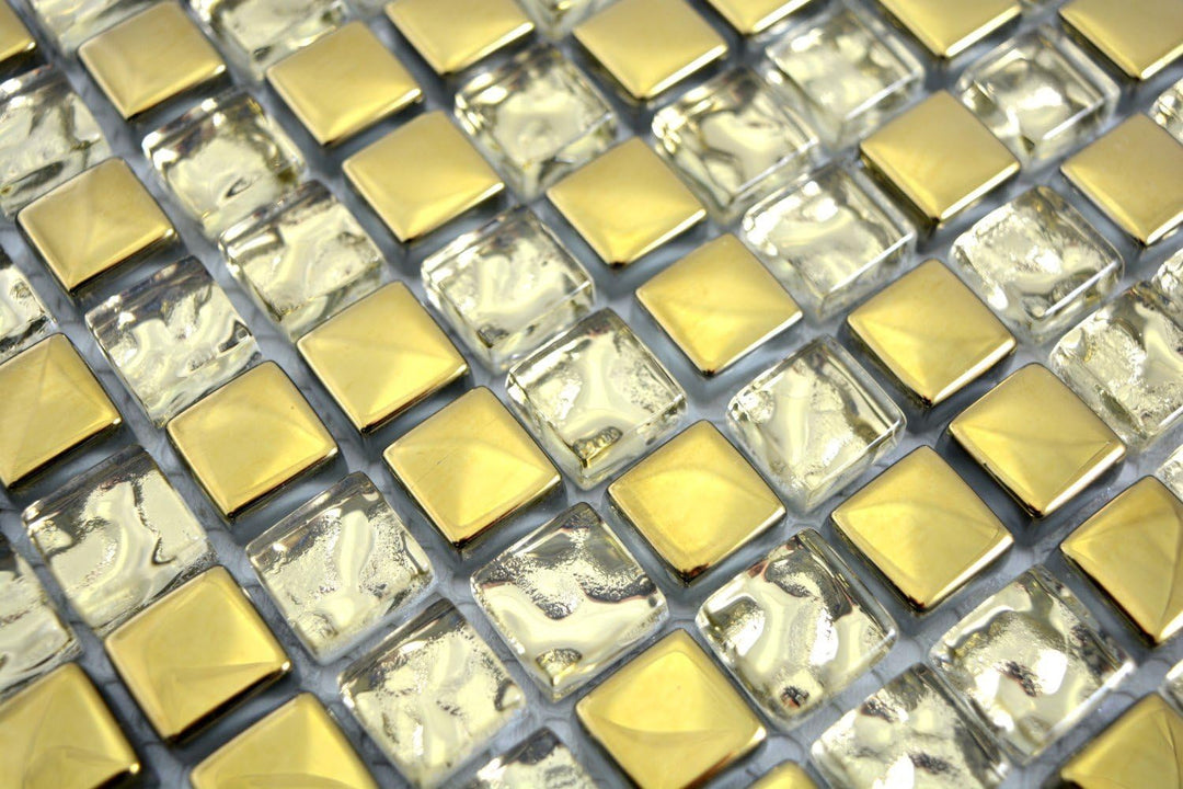 Mosaik Fliese Transluzent Glasmosaik Crystal gold Glas für WAND BAD DUSCHE KÜCHE FLIESENSPIEGEL THEK