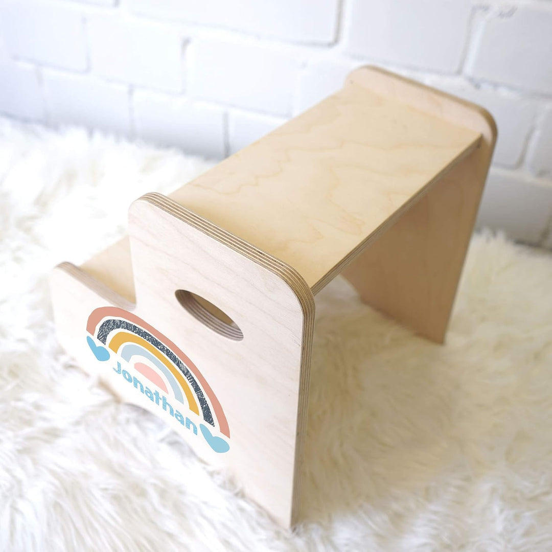Holzura Tritthocker Kinder, Hocker aus Holz für Bad und Küche, Holzhocker personalisierter Toiletten