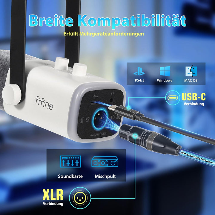 FIFINE XLR Streaming Mikrofon mit Arm für Podcast Studio, USB Dynamisch Microphone Gaming PC mit Stu