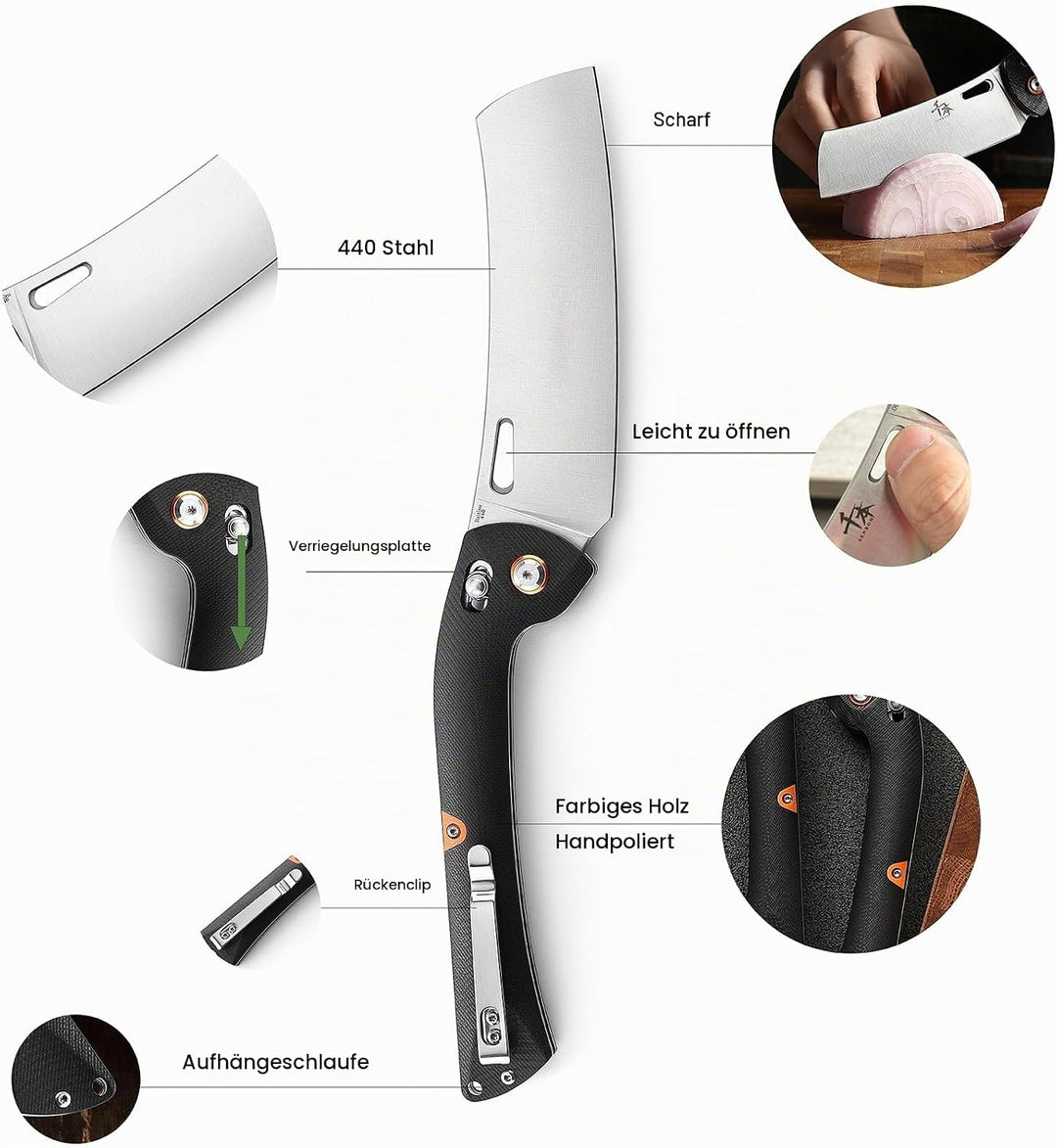 SENBON 440 Sharp Falten Chef Messer G10 Griff Obst Messer Camping Outdoor Back Clip Portable Obst Kü