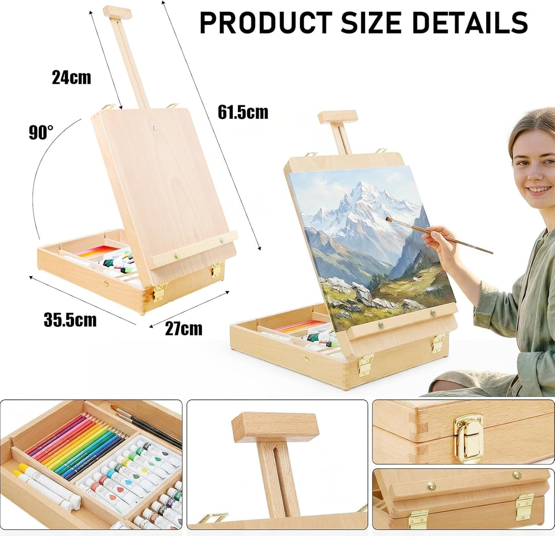 RANJIMA Tischstaffelei, Staffelei Holz Premium-Holz-Sketchbox-Staffelei aus Buchenholz Art Supplies
