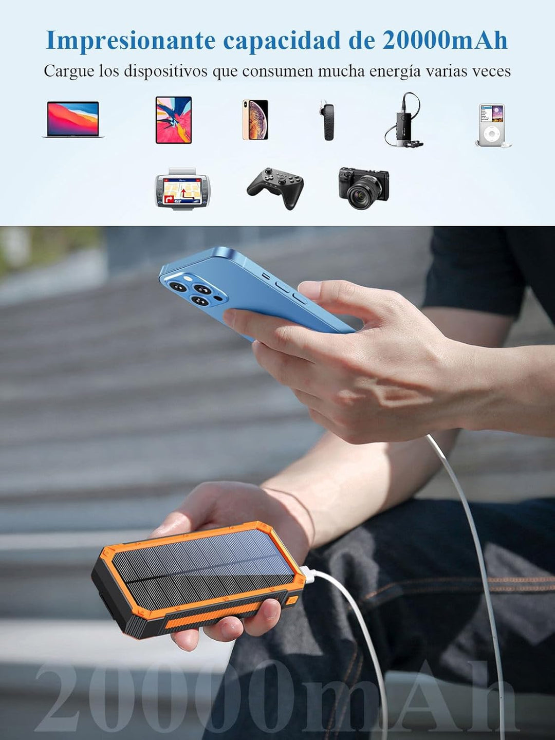 Solar-Ladegerät, 20.000 mAh, PD20W, externer Akku, Solar Power Bank, tragbares Ladegerät, USB C, Sch