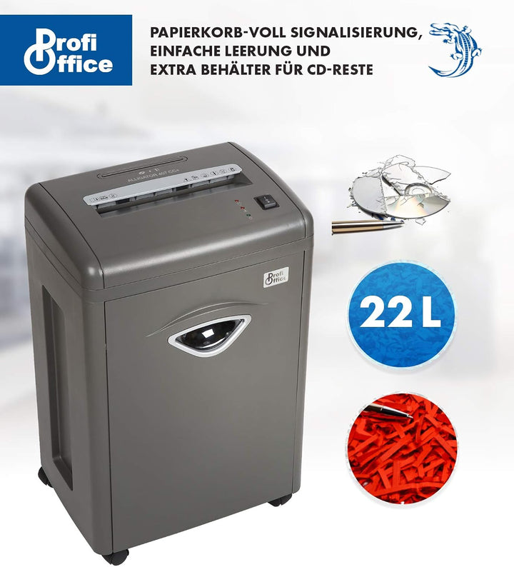 Aktenvernichter Alligator 407 CC+, Schredder, Reisswolf, Kreuzschnitt, Partikelschnitt, vernichtet l